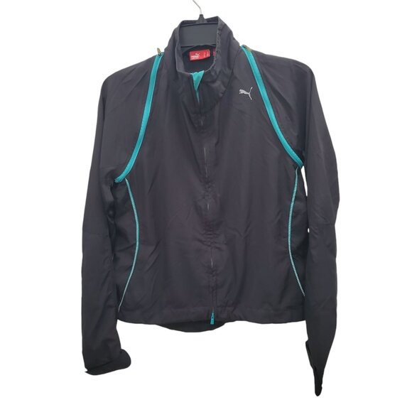 Puma Women's Charcoal Turquoise Zip Off Sleeve Lightweight Active‎ Jacket Size M - Picture 1 of 12